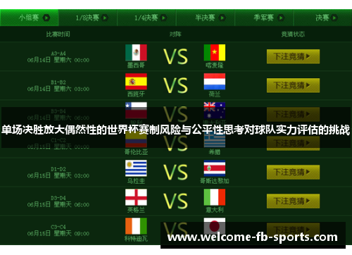 单场决胜放大偶然性的世界杯赛制风险与公平性思考对球队实力评估的挑战 单场决胜放大偶然性的世界杯赛制风险与公平性思考对球队实力评估的挑战